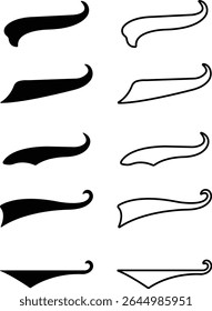 Sporty swirling tail icon in flat line set. football, baseball typography swashes Texting tail for lettering or old varsity sport logo vector for apps or web retro isolated on transparent background