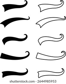 Sporty swirling tail icon in flat line set. football, baseball typography swashes Texting tail for lettering or old varsity sport logo vector for apps or web retro isolated on transparent background