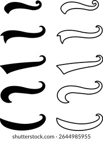 Sporty swirling tail icon in flat line set. football, baseball typography swashes Texting tail for lettering or old varsity sport logo vector for apps or web retro isolated on transparent background