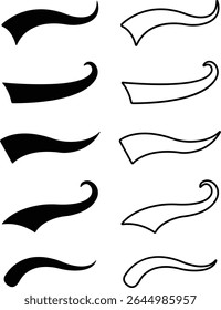 Sporty swirling tail icon in flat line set. football, baseball typography swashes Texting tail for lettering or old varsity sport logo vector for apps or web retro isolated on transparent background