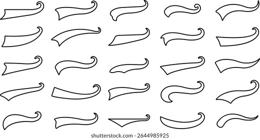 Sporty swirling tail icon in line set. football, baseball typography swashes Texting tail for lettering or old varsity sport logo vector for apps or web retro isolated on transparent background