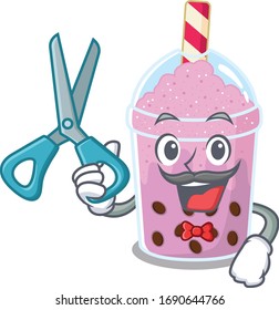 Sporty taro bubble tea cartoon character design with barber