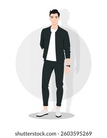Sporty and Trendy Man in a Black Tracksuit with a Stylish Urban Vibe