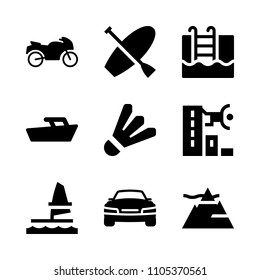 sporty, trip, effort and windsurfing icons in Sport vector set. Graphics for web and design