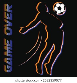 SPORTY TYPOGRAPHY GRAPHIC GAME OVER TEXT AND PLAYER WITH FOOTBALL VECTOR ILLUSTRATION