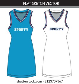 Sporty V Neck Womens Dress Flat Sketch Vector File