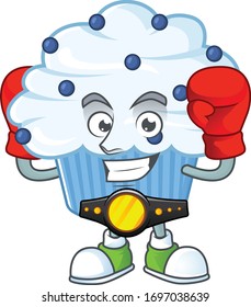 A sporty vanilla blue cupcake boxing athlete cartoon mascot design style