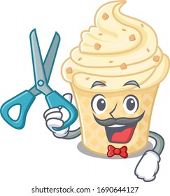 Sporty vanilla ice cream cartoon character design with barber