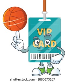 An sporty VIP pass card mascot design style playing basketball on league. Vector illustration