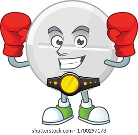 A sporty white pills boxing athlete cartoon mascot design style