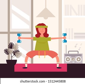 Sporty woman character doing exercising sport. Healthy lifestyle concept. Vector graphic design flat cartoon illustration