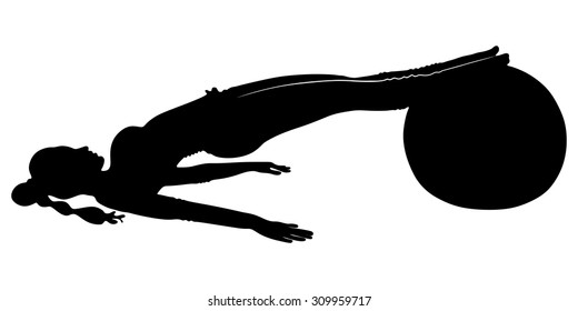 sporty woman exercising with exercise ball on white background