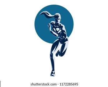 Sporty woman fitness emblem silhouette. Vector illustration.