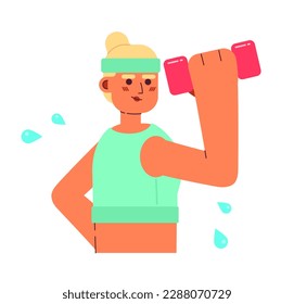 Sporty woman lifting dumbbell semi flat colorful vector character. Healthy active living. Editable half body person on white. Simple cartoon spot illustration for web graphic design and animation