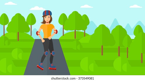 Sporty woman on roller-skates.