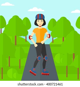 Sporty woman on roller-skates.