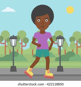 Sporty woman on roller-skates.