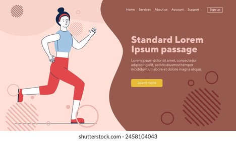 Sporty woman running. Cartoon character wearing fitness apparel, jogging flat vector illustration. Morning, outdoor workout, active lifestyle concept for banner, website design or landing web page
