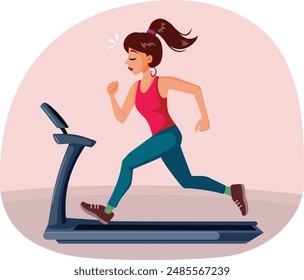 
Sporty Woman Running on a Treadmill Vector Cartoon Illustration
Athletic girl jogging indoors on a fitness equipment 
