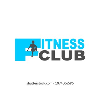 Sporty woman silhouette. Fitness club text. Emblem for sport club.