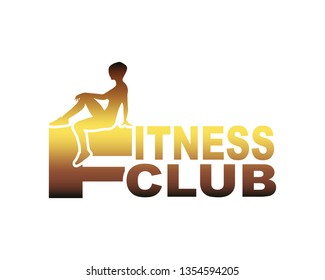 Sporty woman silhouette. Fitness club text. Emblem for sport club.