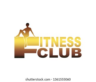 Sporty woman silhouette. Fitness club text. Emblem for sport club.