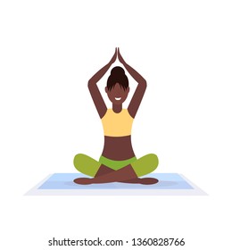 sporty woman sitting lotus pose doing yoga exercises african american girl working out fitness healthy lifestyle concept female character full length white background