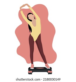 Sporty woman training with stepper on white background