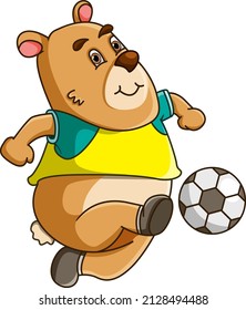 The sporty wombat running and playing the football of illustration