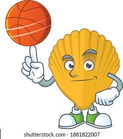An sporty yellow clamp mascot design style playing basketball on league. Vector illustration