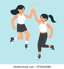 Sporty Young Girl, Doing High Five, Illustration Concept.