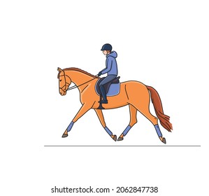 Sporty young lady trotting horse. Vector Illustrator.