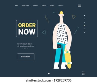 a sporty young man holds a smartphone in his hands while making an online order