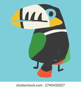 Spot Billed Toucanet with Open Eye on Teal Background