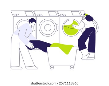 Spot cleaning and laundry abstract concept vector illustration. Group of workers washing clothes in laundry, light industry, housekeeping service, textile and fabrics sector abstract metaphor.