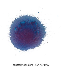 Spot of color paint on a white background. Violet and blue paint on watercolor paper painted with airbrush.