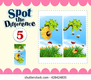 Spot the difference with insects flying  illustration