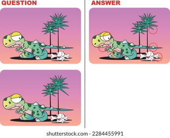 Prueba de la diferencia, ilustración de un perro llevando un hueso de dinosaurio