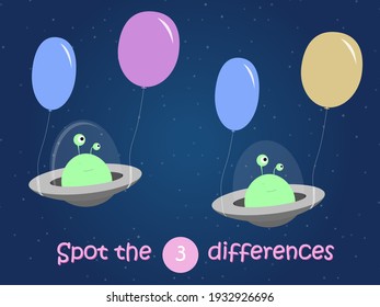 Spot the differences. Child educational game with flying saucer