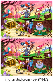 Spot the differences. Two images with eight changes between them, vector and cartoon illustrations.
