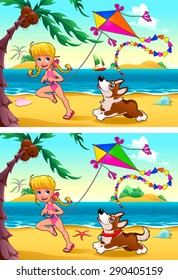 Spot the differences. Two images with nine changes between them, vector and cartoon illustrations