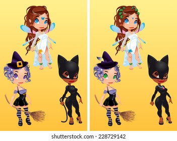 Spot the differences. Two images with ten changes between them, vector and cartoon illustrations