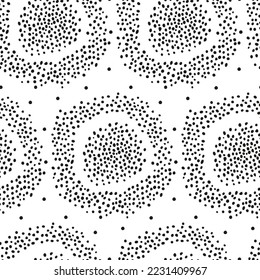 Spot of dots in loop for abstract geometric background. Seamless Contrasting speckled pattern. Doodle simple geometric texture for wallpaper, cover, textile, fabric. Large circle spot polka dot print.