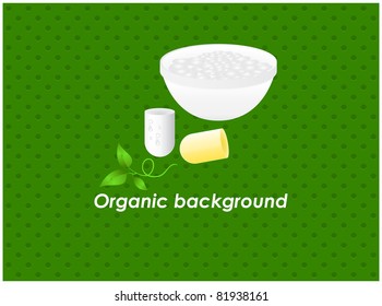 Spot a green background with it located on the pill, sprouts and a cup of white