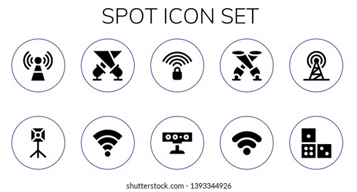 spot icon set. 10 filled spot icons.  Collection Of - Signal, Spotlight, Wifi, Wifi signal, Domino