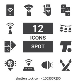 spot icon set. Collection of 12 filled spot icons included Lights, Wifi, Light, Turner, Domino, Wireless