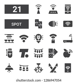 spot icon set. Collection of 21 filled spot icons included Wifi, Lights, Chandelier, Light, Wifi signal, Domino, Turner, Wireless, Free wifi