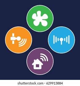 Spot icons set. set of 4 spot filled icons such as signal, home connection