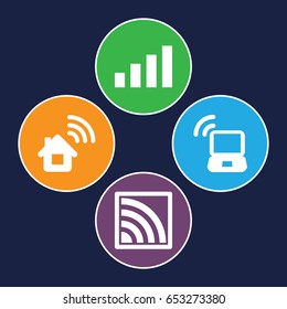 Spot icons set. set of 4 spot filled icons such as wi-fi, laptop signal, signal