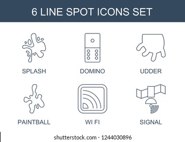 spot icons. Set of 6 line spot icons included splash, domino, udder, paintball, wi fi, signal on white background. Editable spot icons for web, mobile and infographics.